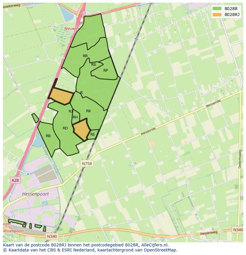 Afbeelding van het postcodegebied 8028 RJ op de kaart.