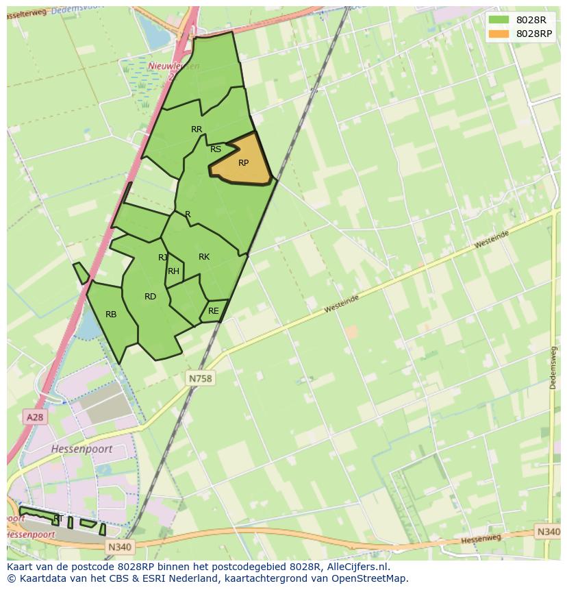 Afbeelding van het postcodegebied 8028 RP op de kaart.