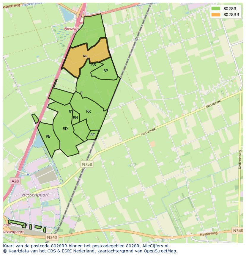 Afbeelding van het postcodegebied 8028 RR op de kaart.