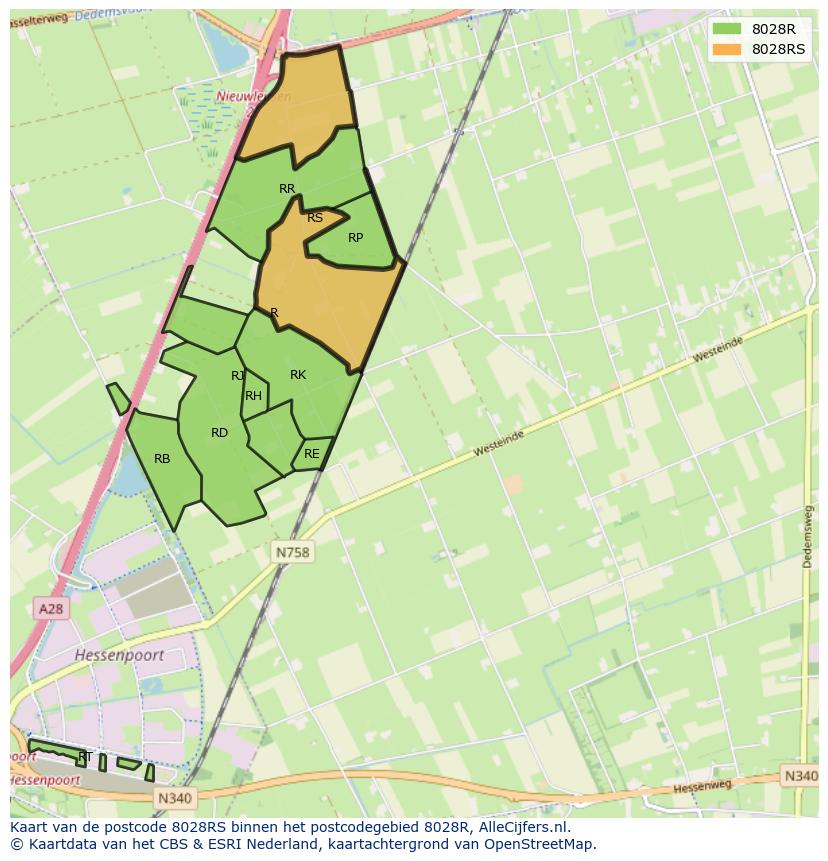 Afbeelding van het postcodegebied 8028 RS op de kaart.