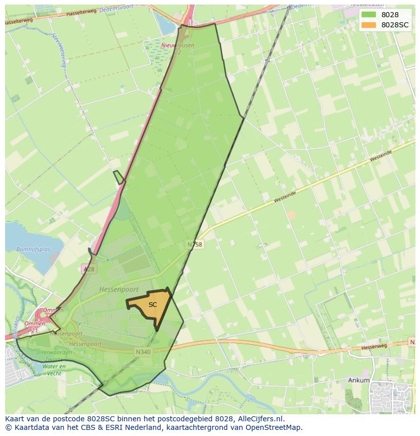 Afbeelding van het postcodegebied 8028 SC op de kaart.