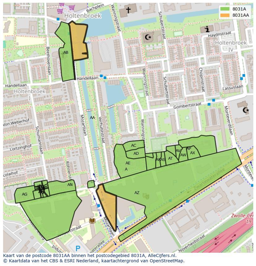 Afbeelding van het postcodegebied 8031 AA op de kaart.
