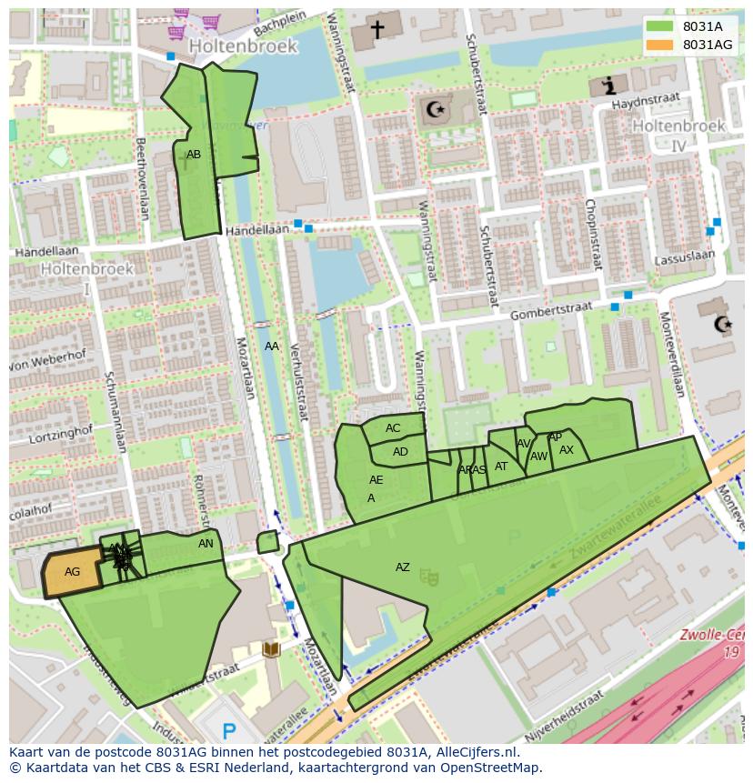 Afbeelding van het postcodegebied 8031 AG op de kaart.