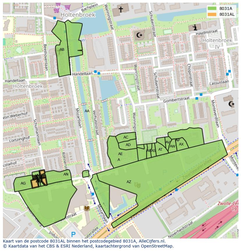 Afbeelding van het postcodegebied 8031 AL op de kaart.