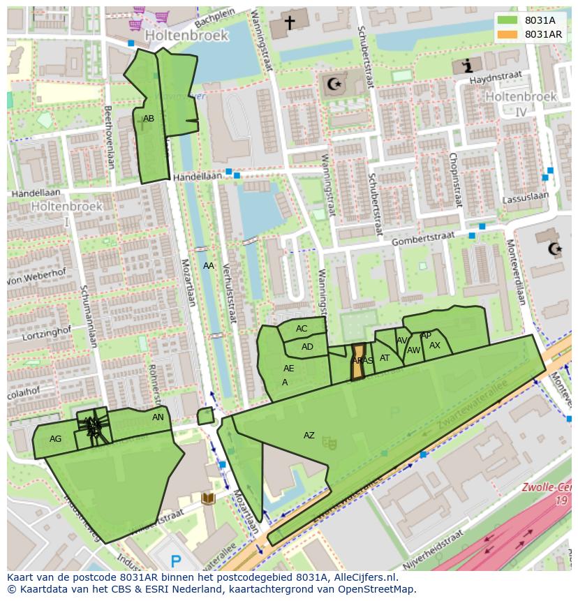 Afbeelding van het postcodegebied 8031 AR op de kaart.