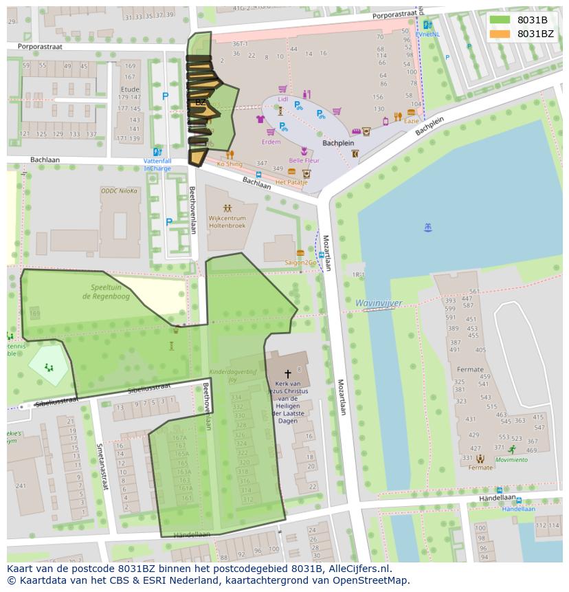 Afbeelding van het postcodegebied 8031 BZ op de kaart.