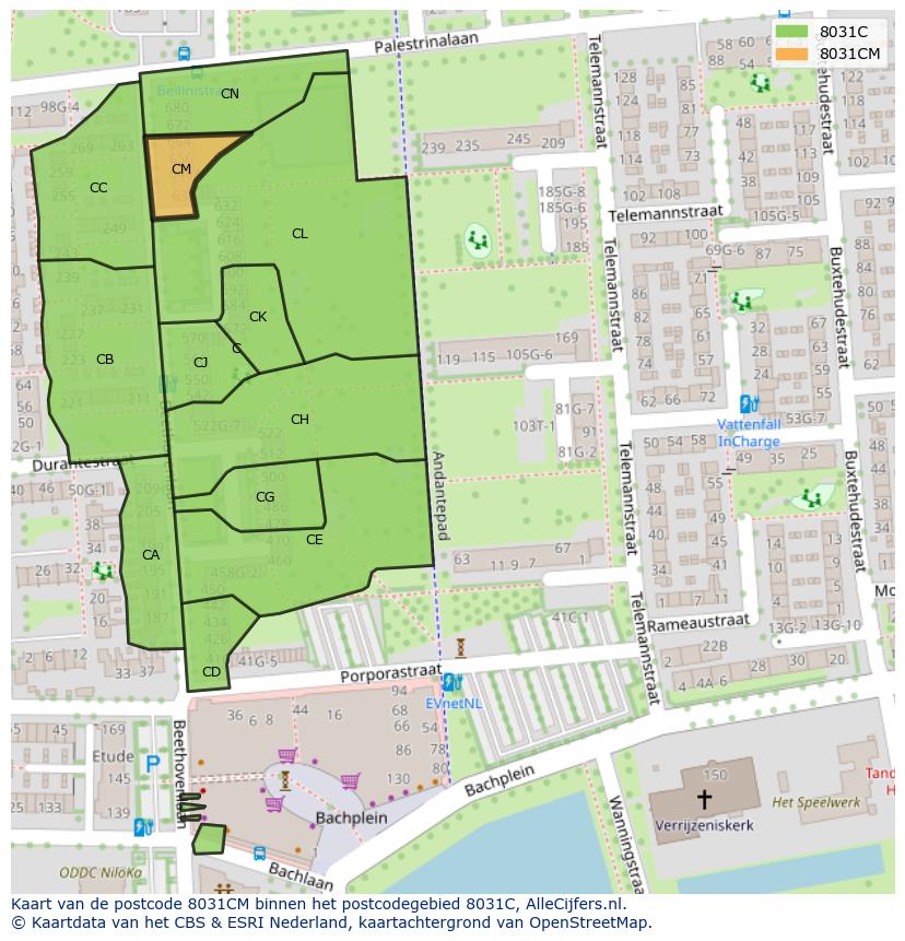 Afbeelding van het postcodegebied 8031 CM op de kaart.