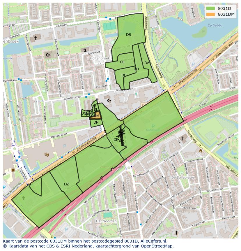 Afbeelding van het postcodegebied 8031 DM op de kaart.