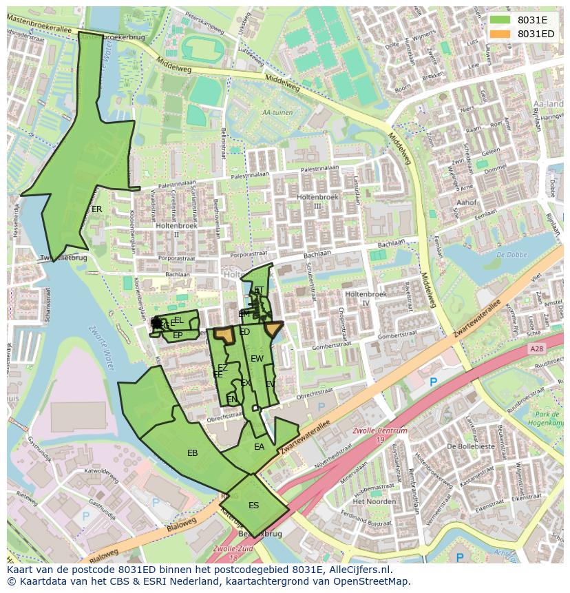 Afbeelding van het postcodegebied 8031 ED op de kaart.