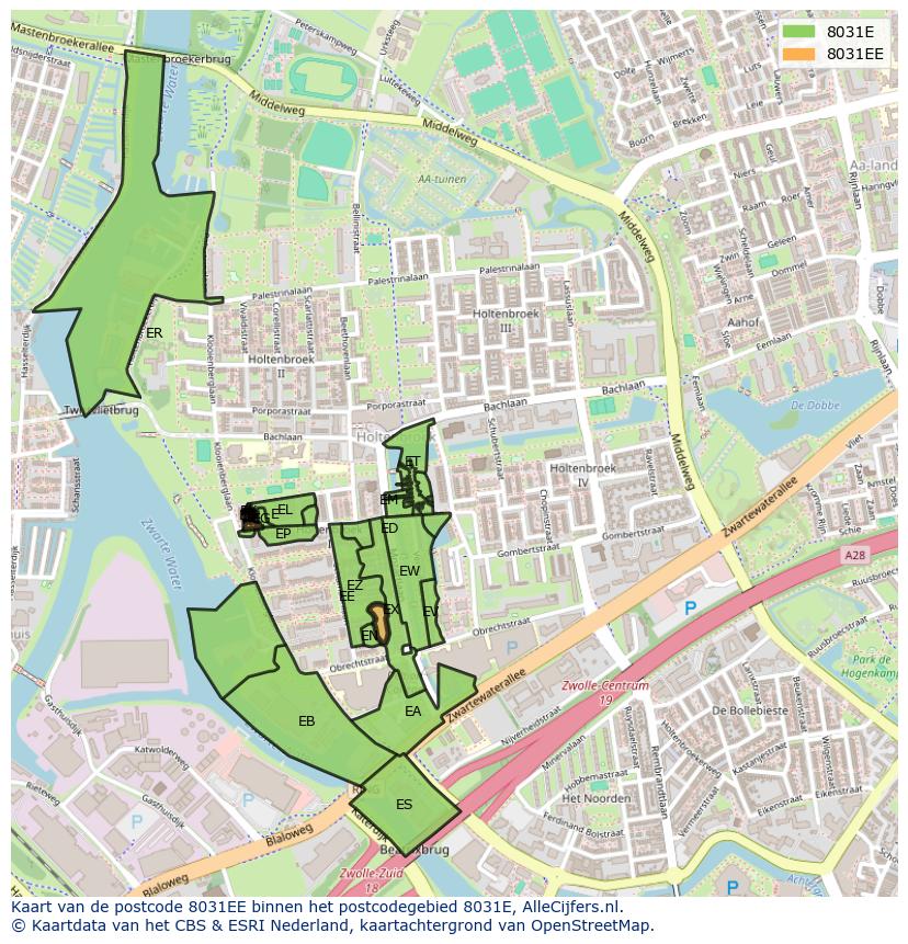 Afbeelding van het postcodegebied 8031 EE op de kaart.