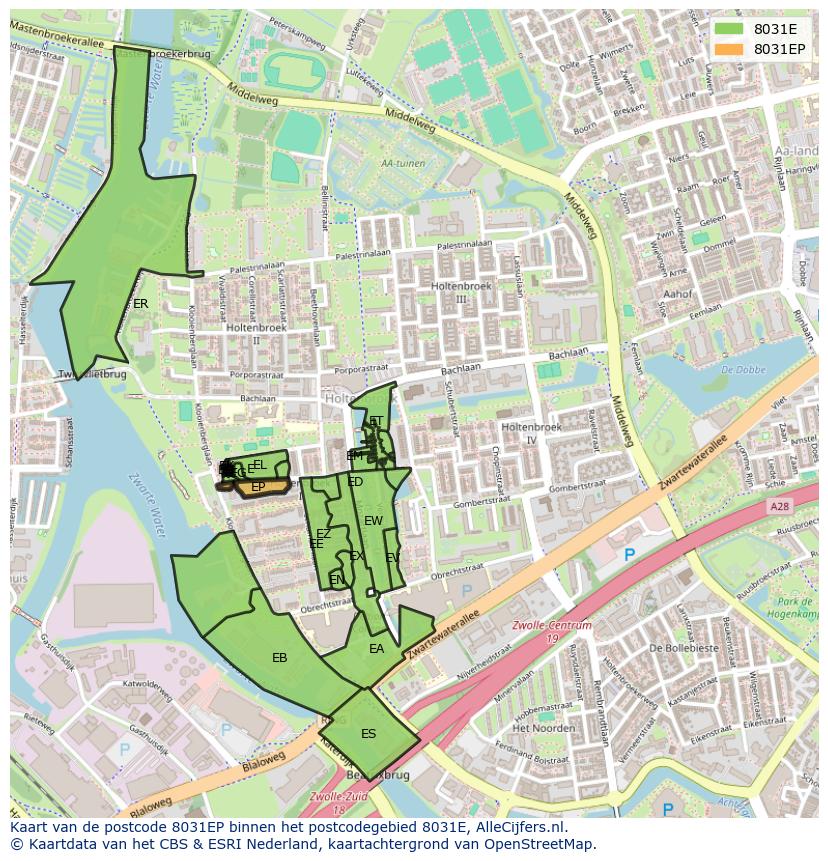 Afbeelding van het postcodegebied 8031 EP op de kaart.