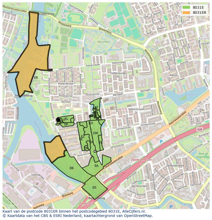 Afbeelding van het postcodegebied 8031 ER op de kaart.