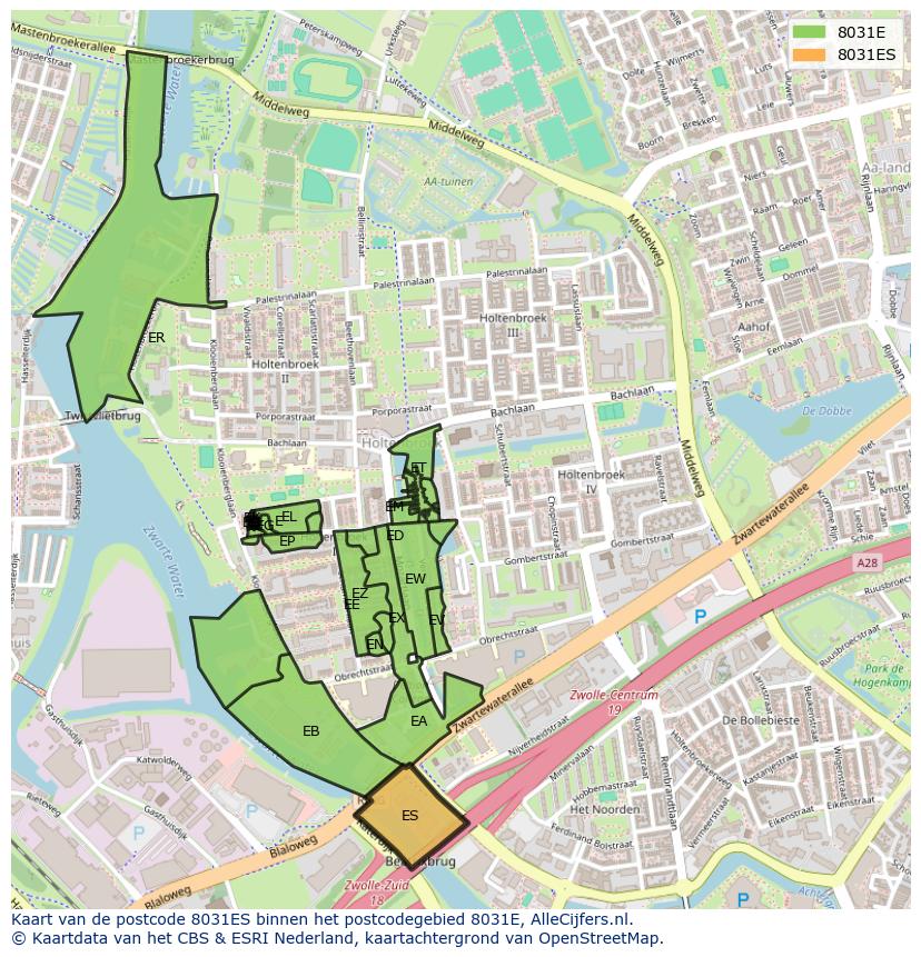 Afbeelding van het postcodegebied 8031 ES op de kaart.