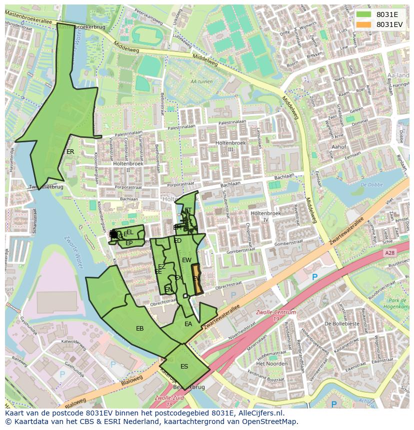 Afbeelding van het postcodegebied 8031 EV op de kaart.