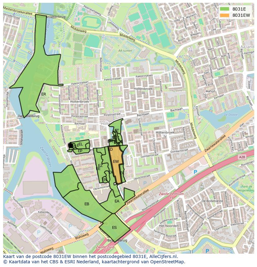 Afbeelding van het postcodegebied 8031 EW op de kaart.