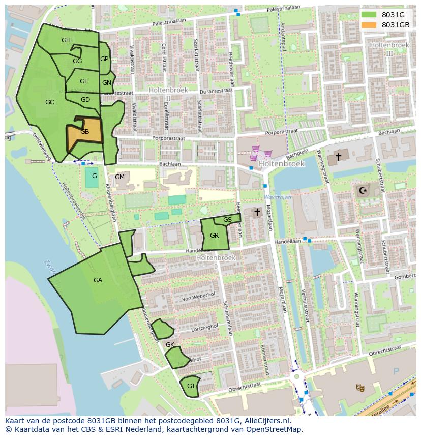 Afbeelding van het postcodegebied 8031 GB op de kaart.