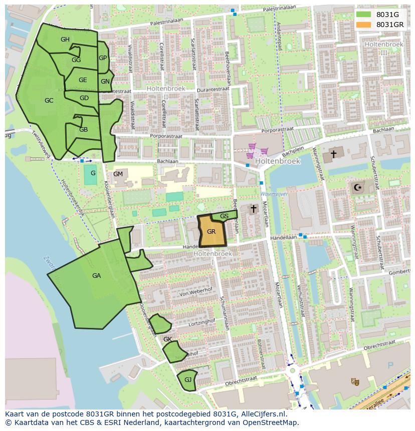 Afbeelding van het postcodegebied 8031 GR op de kaart.