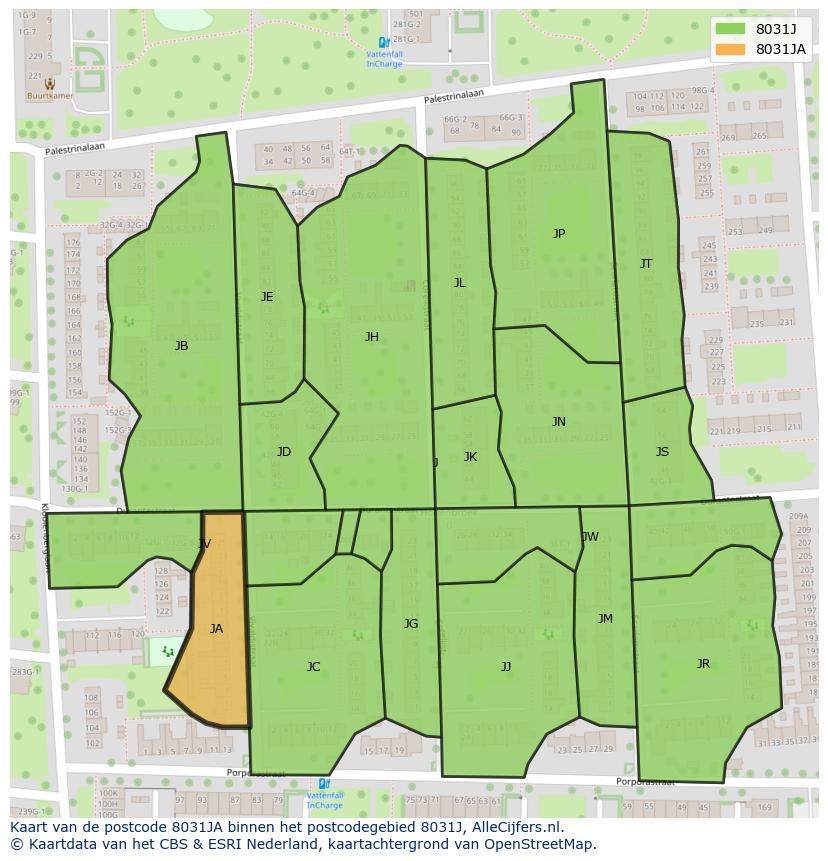Afbeelding van het postcodegebied 8031 JA op de kaart.