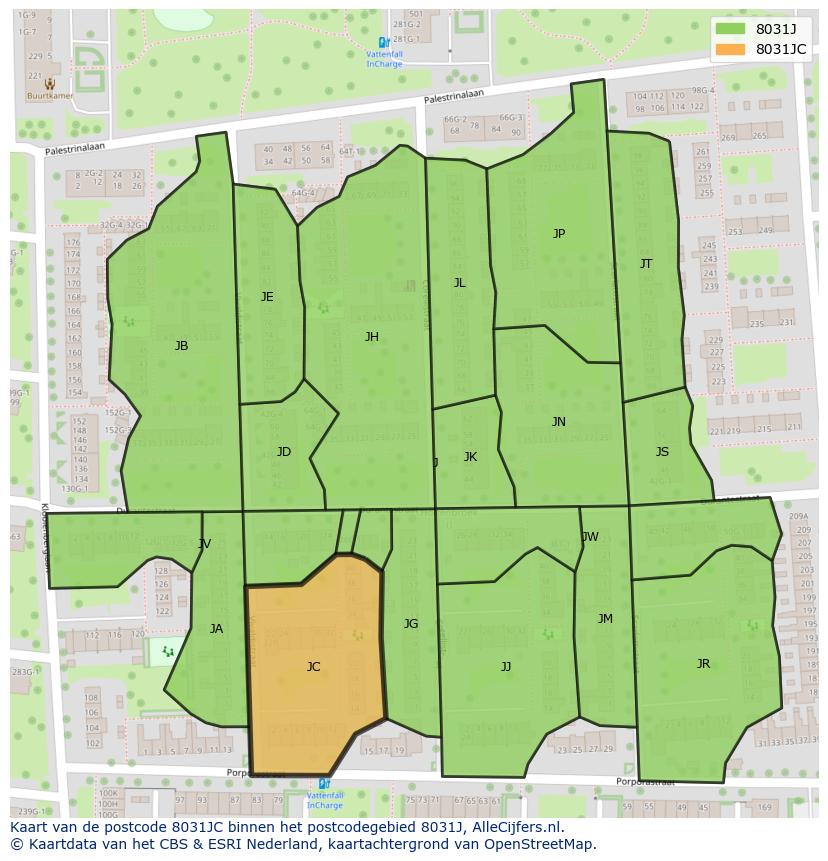 Afbeelding van het postcodegebied 8031 JC op de kaart.