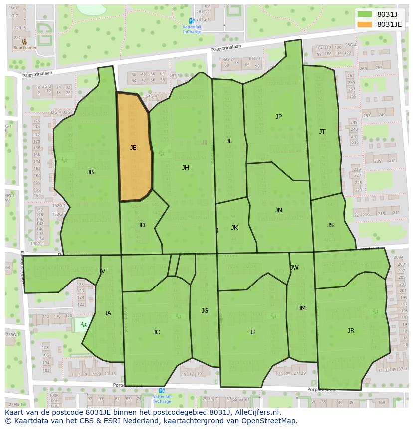 Afbeelding van het postcodegebied 8031 JE op de kaart.