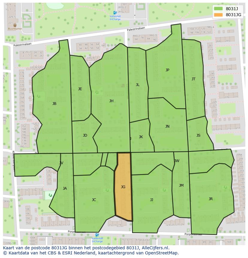 Afbeelding van het postcodegebied 8031 JG op de kaart.