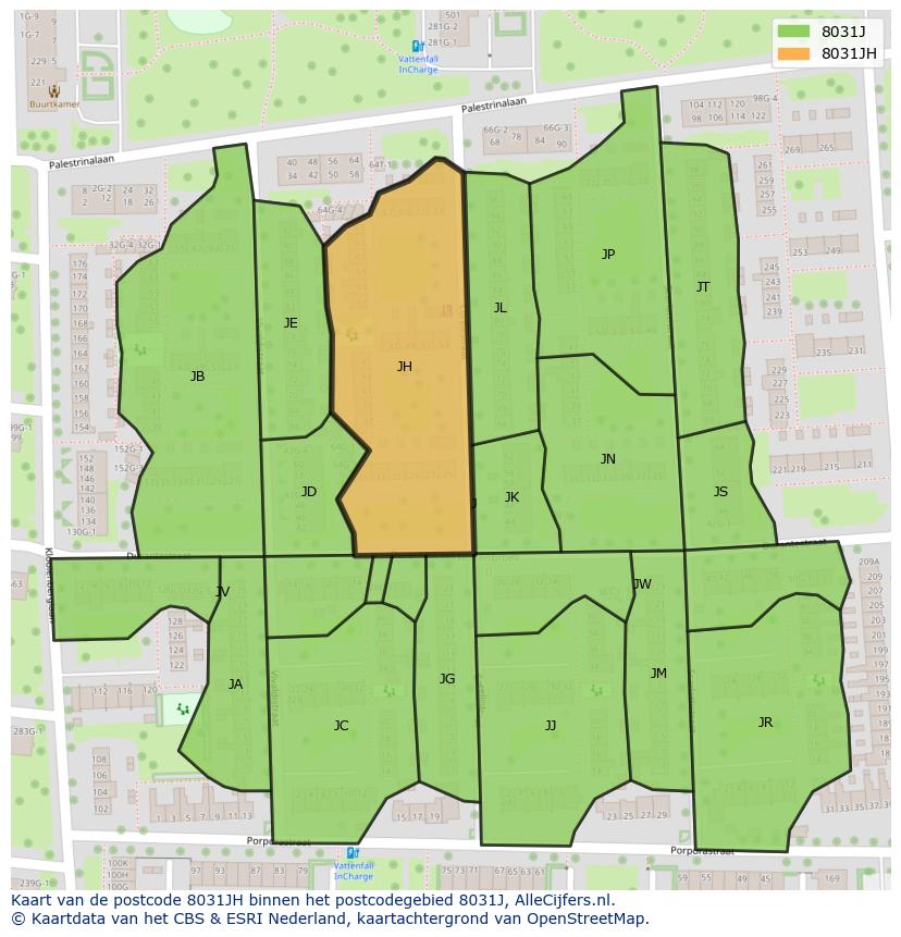 Afbeelding van het postcodegebied 8031 JH op de kaart.
