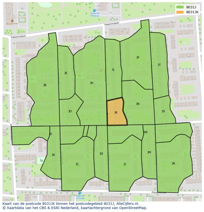Afbeelding van het postcodegebied 8031 JK op de kaart.