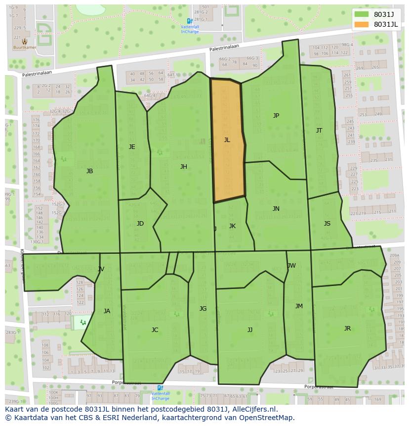 Afbeelding van het postcodegebied 8031 JL op de kaart.