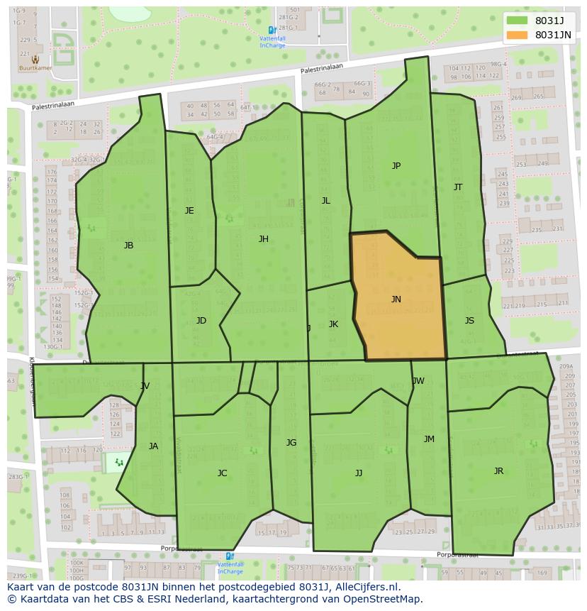 Afbeelding van het postcodegebied 8031 JN op de kaart.