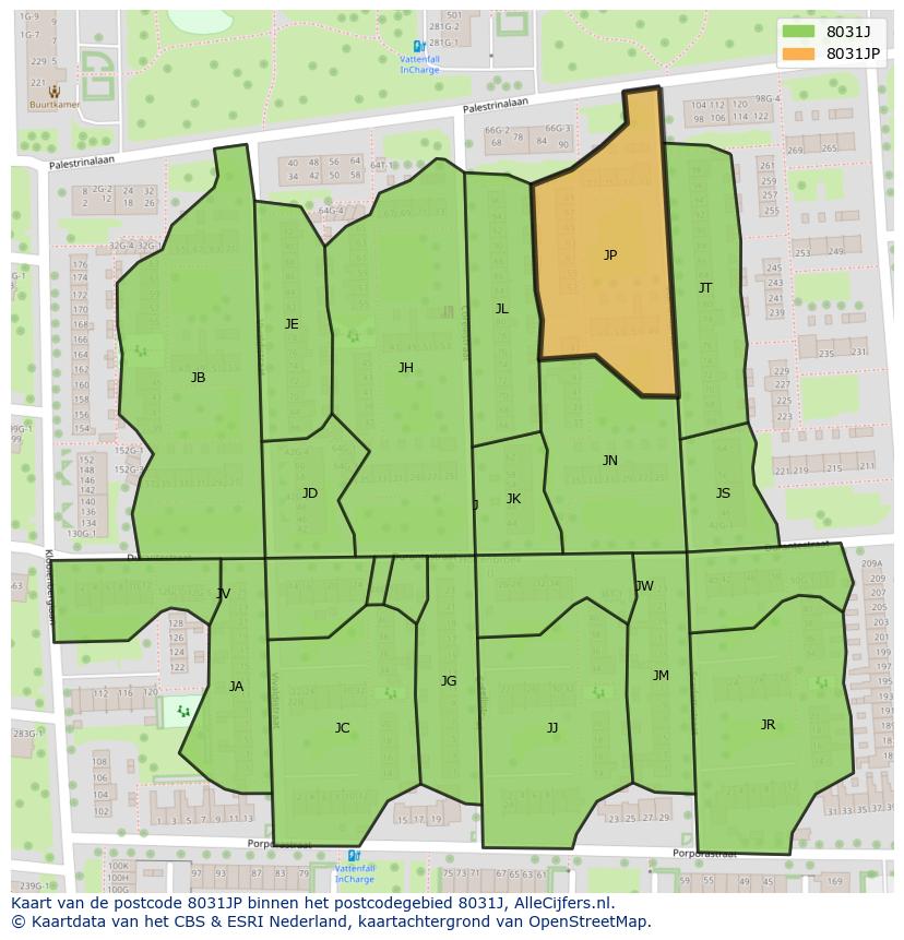 Afbeelding van het postcodegebied 8031 JP op de kaart.