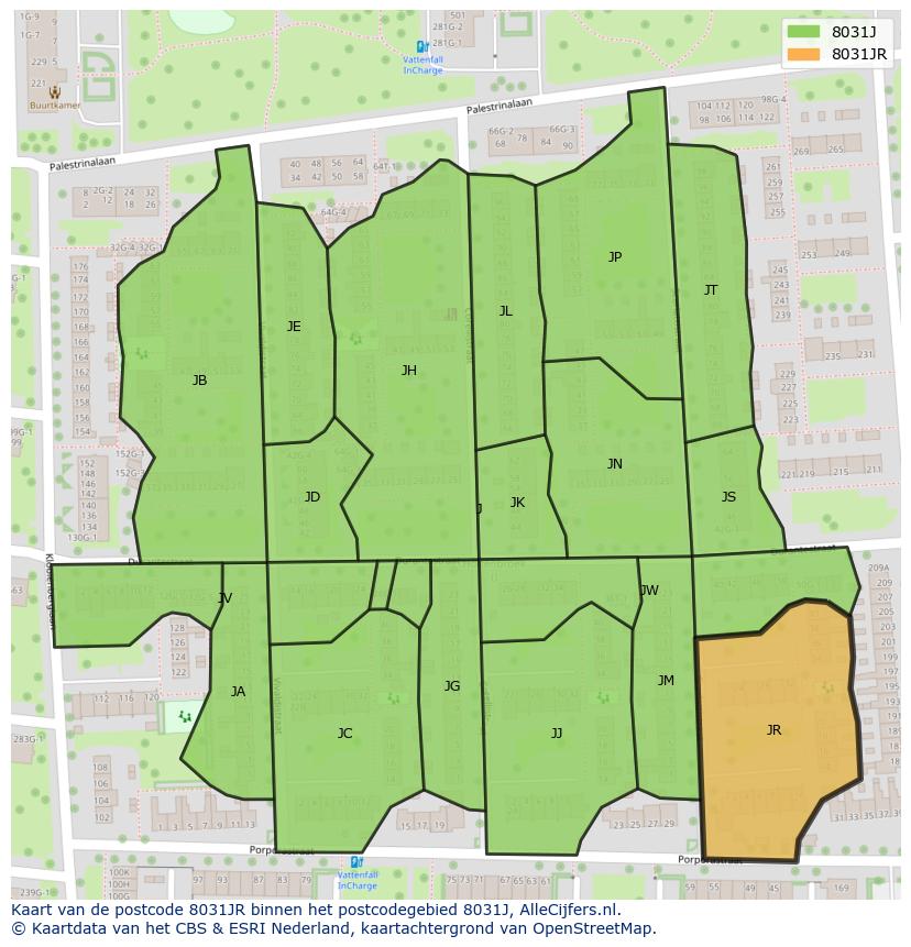 Afbeelding van het postcodegebied 8031 JR op de kaart.