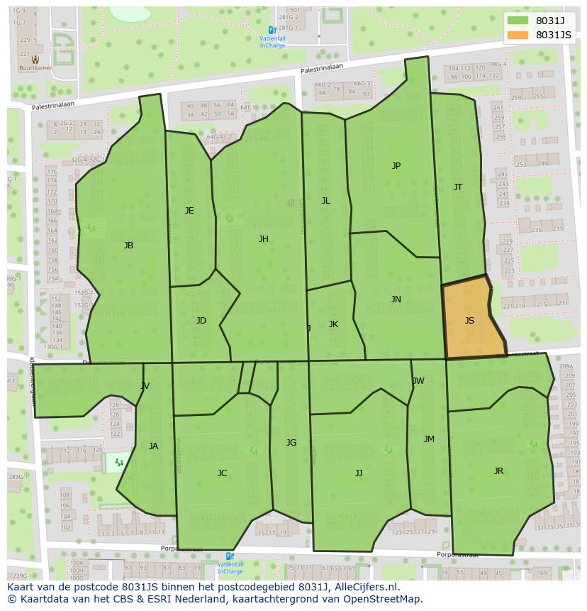 Afbeelding van het postcodegebied 8031 JS op de kaart.