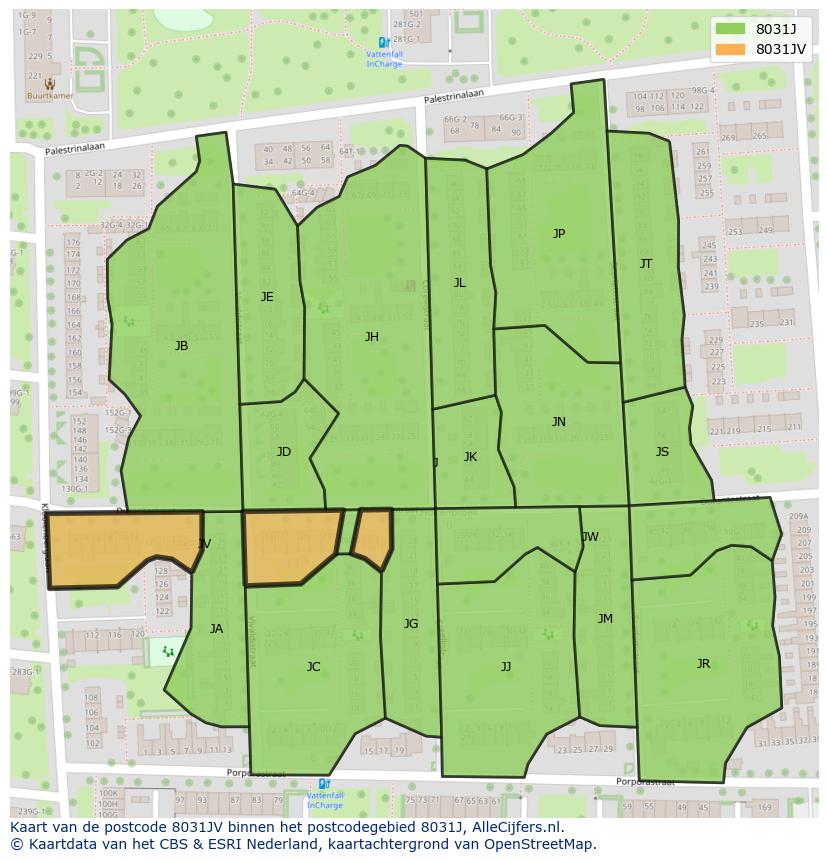 Afbeelding van het postcodegebied 8031 JV op de kaart.
