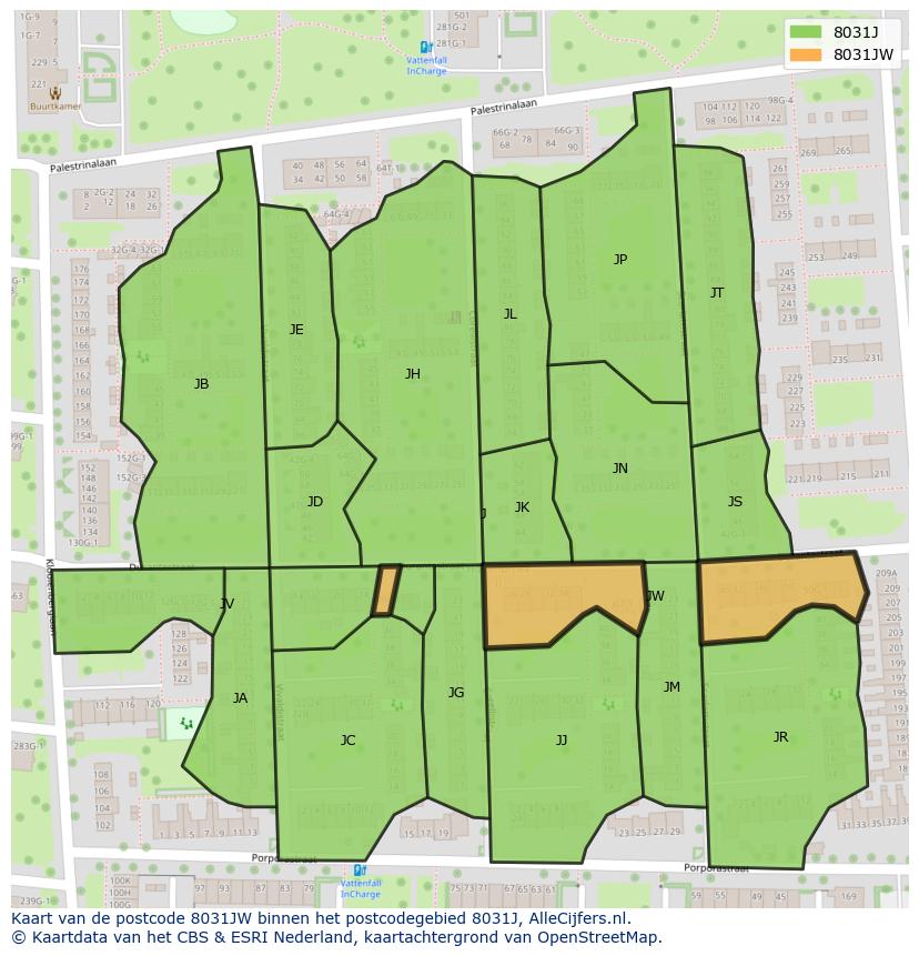 Afbeelding van het postcodegebied 8031 JW op de kaart.