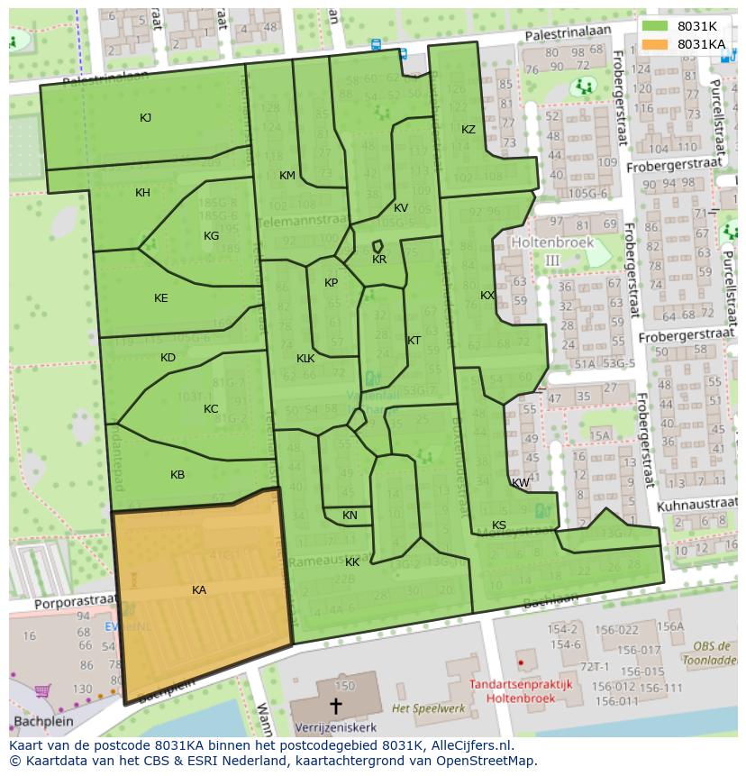 Afbeelding van het postcodegebied 8031 KA op de kaart.
