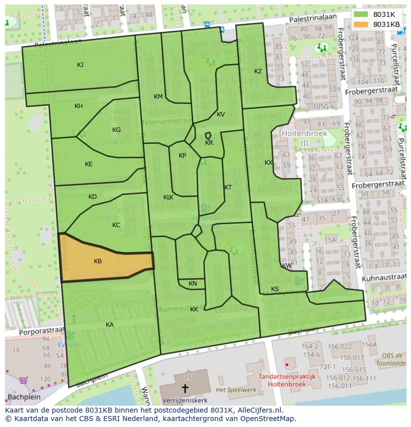 Afbeelding van het postcodegebied 8031 KB op de kaart.