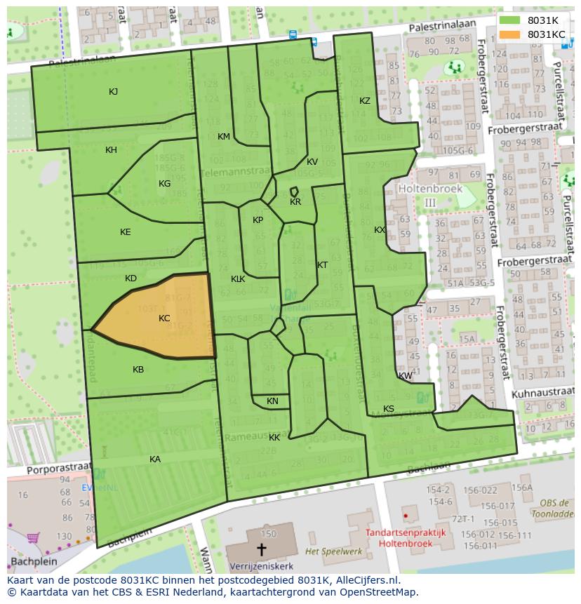 Afbeelding van het postcodegebied 8031 KC op de kaart.