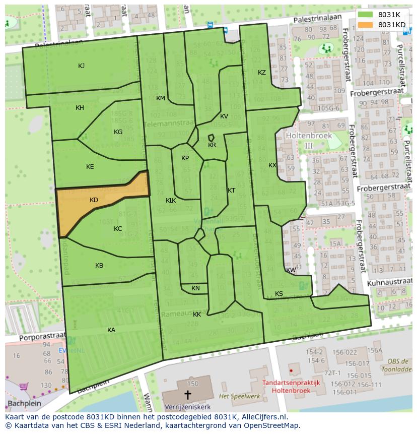 Afbeelding van het postcodegebied 8031 KD op de kaart.