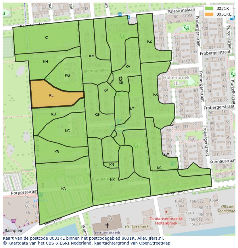 Afbeelding van het postcodegebied 8031 KE op de kaart.