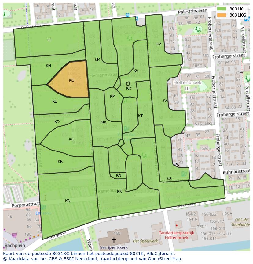 Afbeelding van het postcodegebied 8031 KG op de kaart.