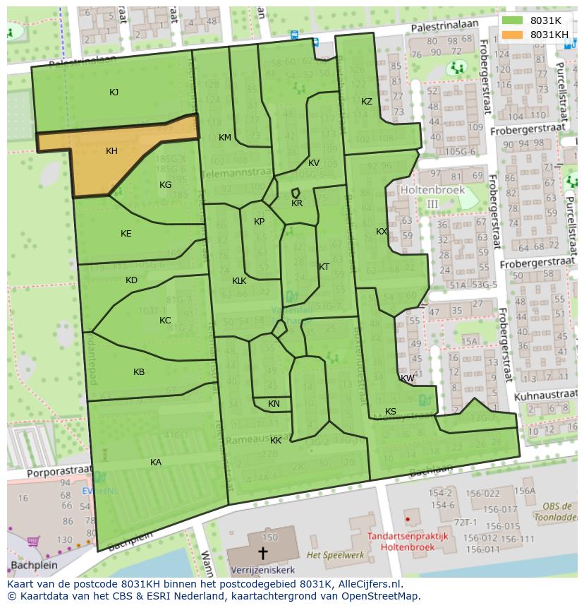 Afbeelding van het postcodegebied 8031 KH op de kaart.