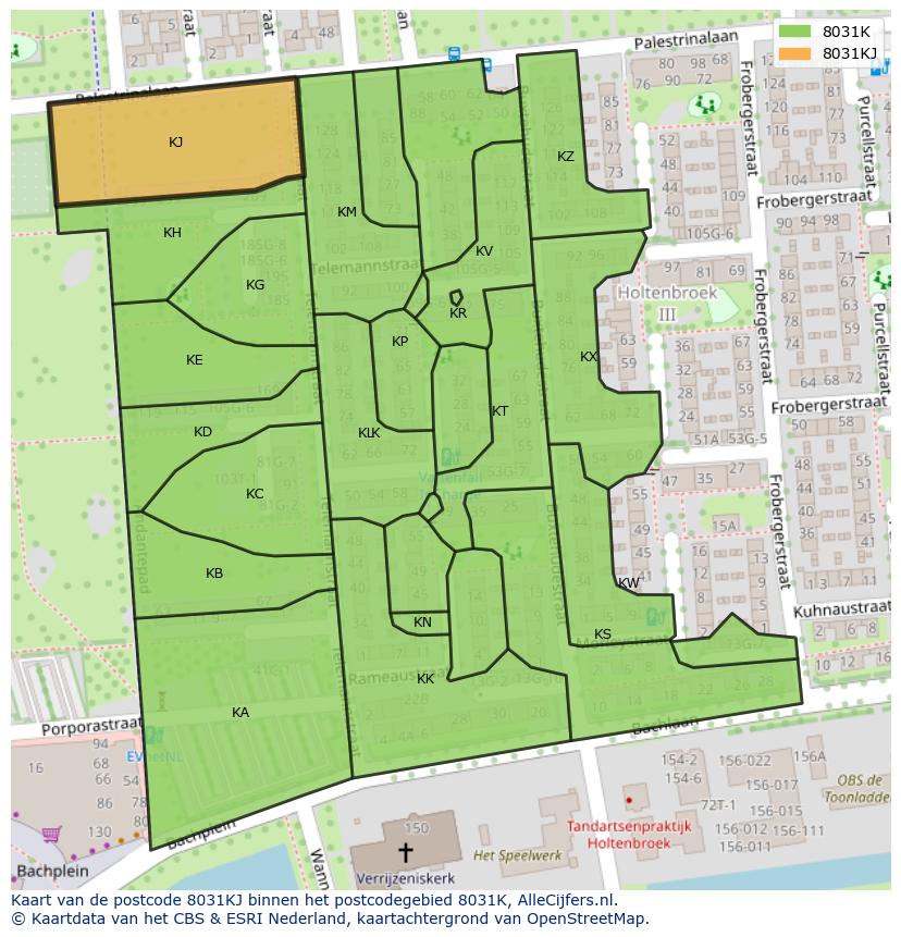 Afbeelding van het postcodegebied 8031 KJ op de kaart.