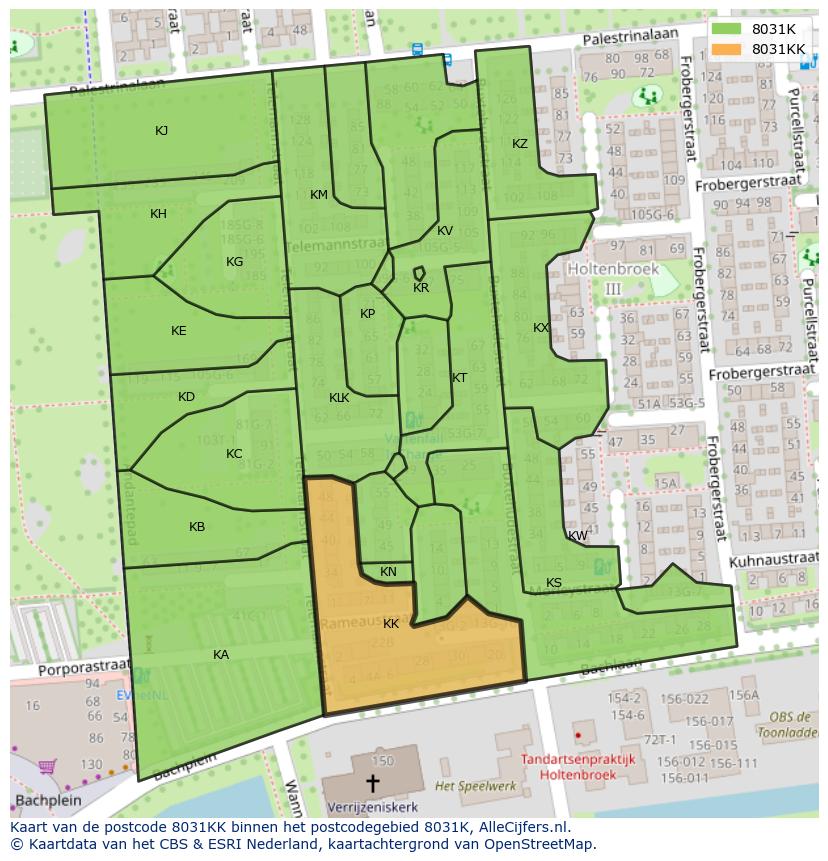 Afbeelding van het postcodegebied 8031 KK op de kaart.