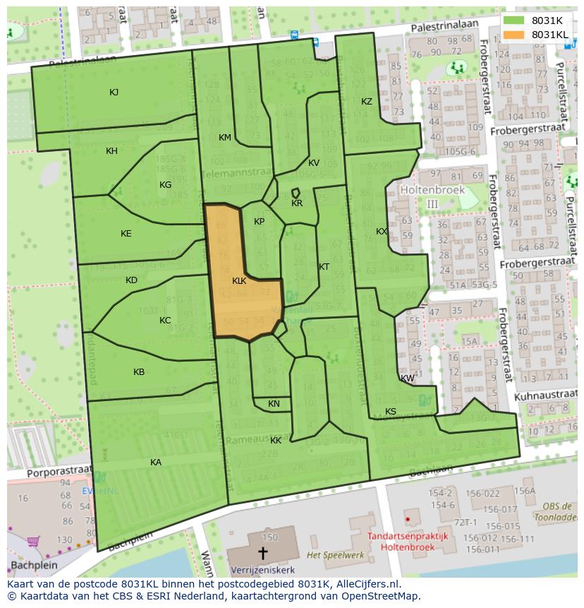 Afbeelding van het postcodegebied 8031 KL op de kaart.