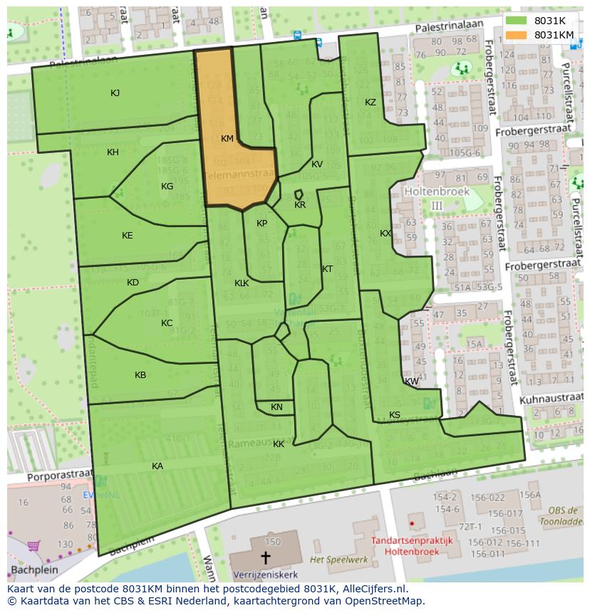 Afbeelding van het postcodegebied 8031 KM op de kaart.