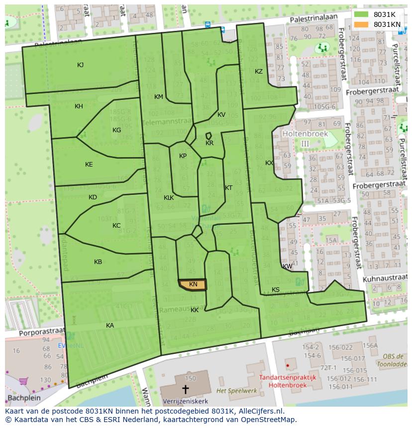 Afbeelding van het postcodegebied 8031 KN op de kaart.
