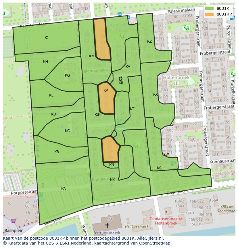 Afbeelding van het postcodegebied 8031 KP op de kaart.