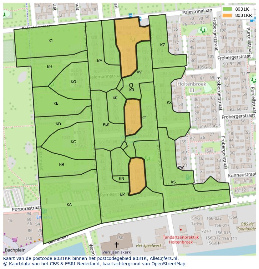 Afbeelding van het postcodegebied 8031 KR op de kaart.