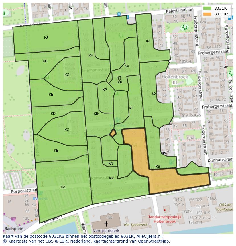 Afbeelding van het postcodegebied 8031 KS op de kaart.