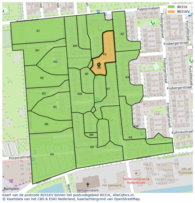 Afbeelding van het postcodegebied 8031 KV op de kaart.
